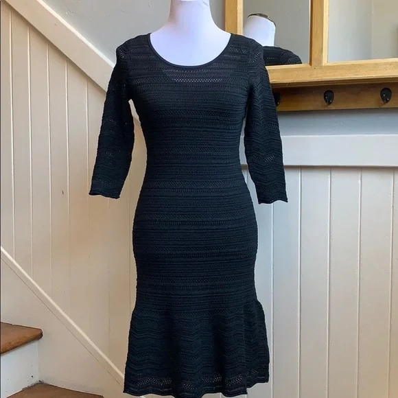 white christmas dresses Clotilde Black Crochet-knit Midi Dress, S / Black